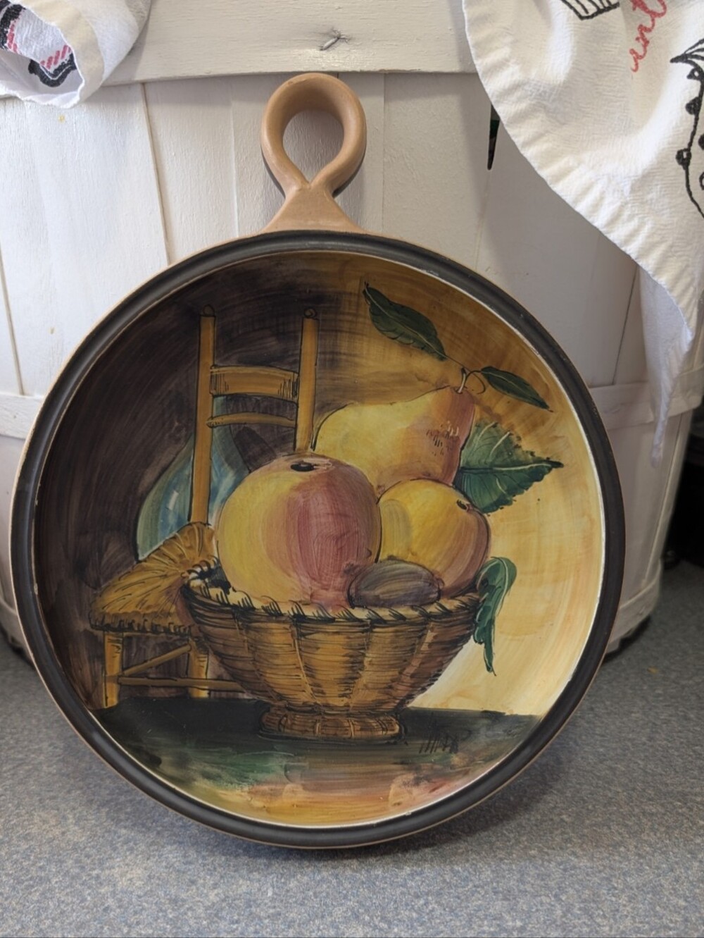 Hand-Painted Italian Terracotta Wall Plaque / Skillet Plate - Artist Signature